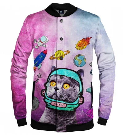 pink baseball jacket with space cat motive