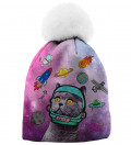 printed beanie with space cat motive