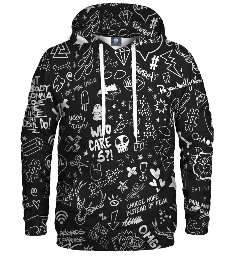 black hoodie with doodle motive
