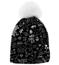 printed beanie with doodle motive