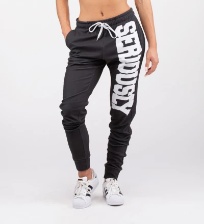 black sweatpants with seriously inscription