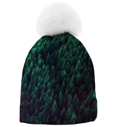 printed beanie with forest motive