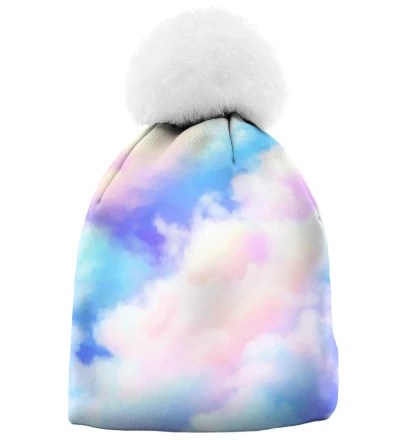 printed beanie with colorful clouds motive