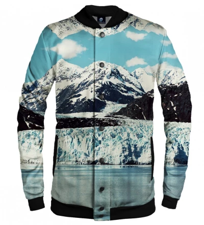 baseball jacket with snowy mountains motive