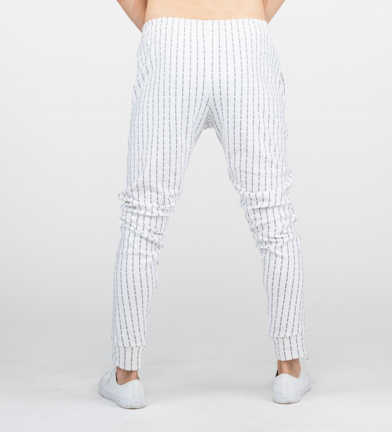 white sweatpants with fk you inscription