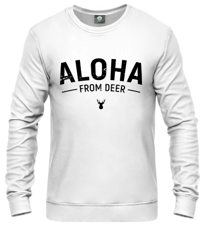white sweatshirt with aloha from deer inscription