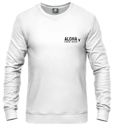 white sweatshirt with aloha from deer inscription