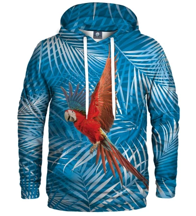 blue hoodie with parrot motive