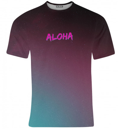 purple tshirt with aloha inscription