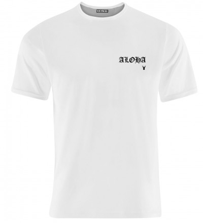 white tshirt with aloha inscription