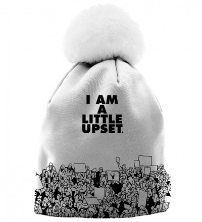 white beanie with I'm a little upset inscription