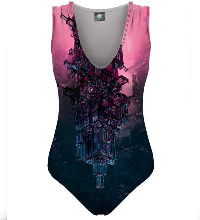 swimsuit with glass tower motive
