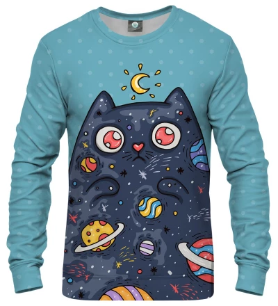 blue sweatshirt with space cat motive