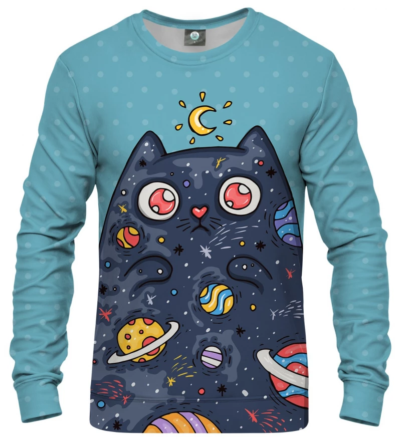 blue sweatshirt with space cat motive