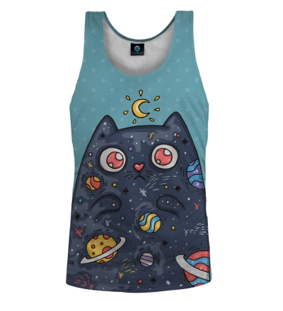 blue tank top with space cat motive