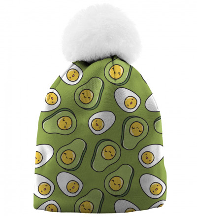 beanie with eggs and avocado motive