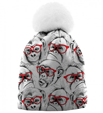 beanie with monkeys motive