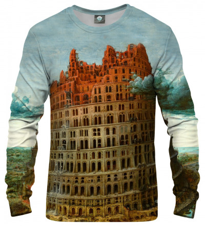 sweatshirt with tower of babel motive