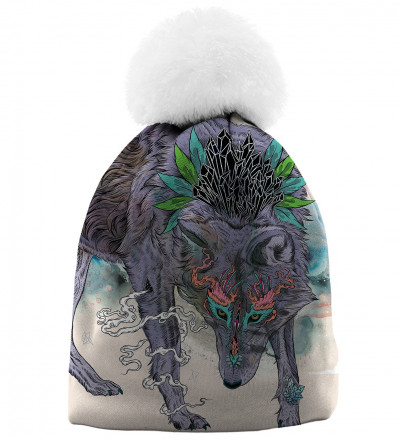 beanie with wolf motive