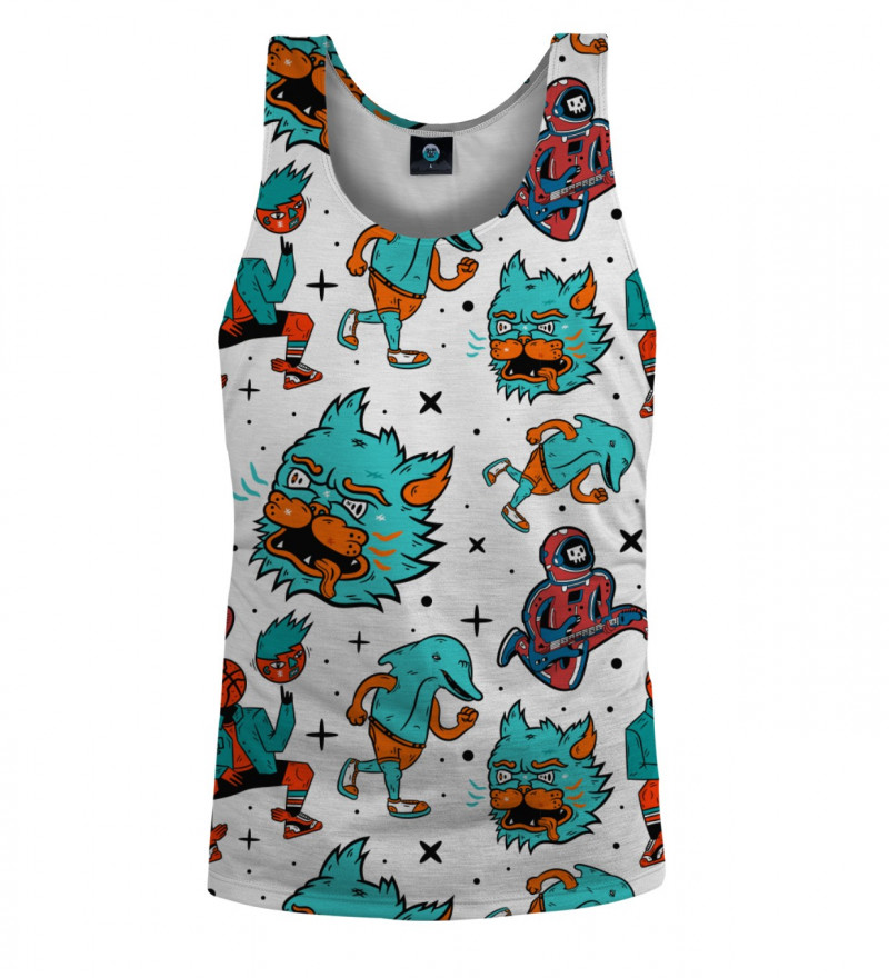tank top with weird monsters