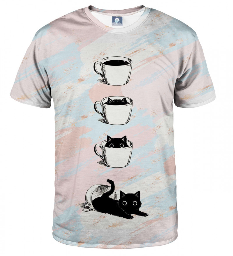 koszulka z motywem kota i kawy