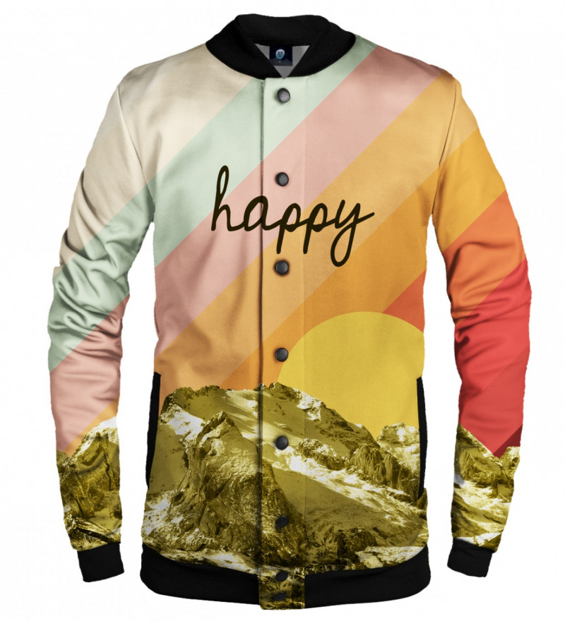 colorful baseball jacet with happy inscription