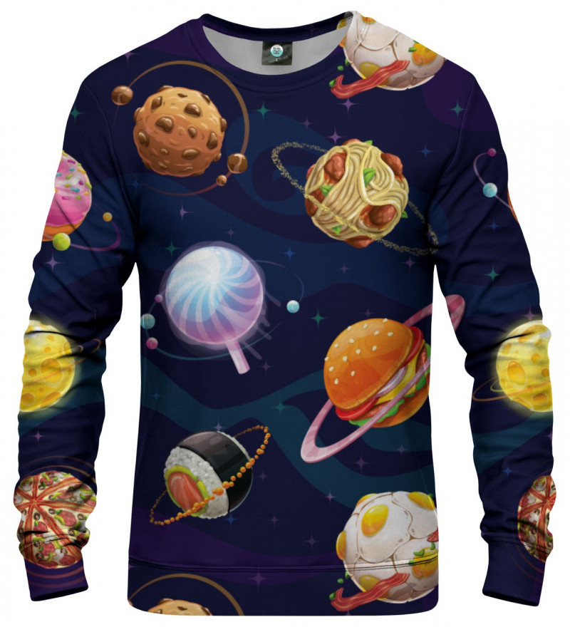 bluza z motywem jedzenia i planet kosmicznych