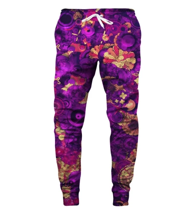 purple sweatpants with flowers