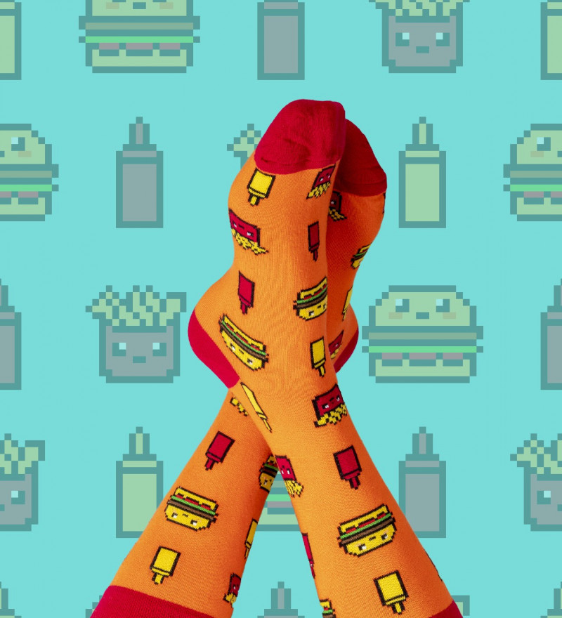 cotton socks with fast food motive