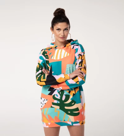 Tropical Abstract Hoodie Oversize Dress