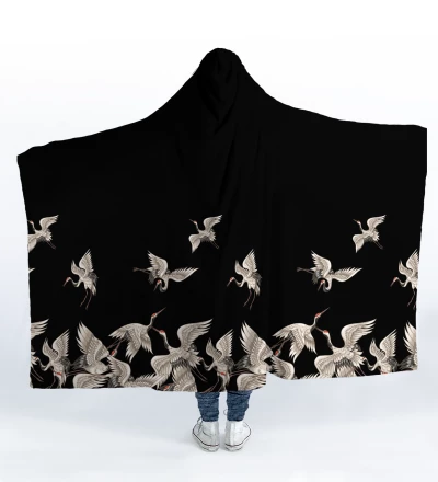 Black Cranes hooded blanket