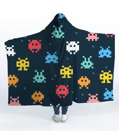 Space Invaders hooded blanket