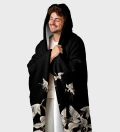 Black Cranes hooded blanket