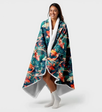 Watercolor Fish sherpa blanket