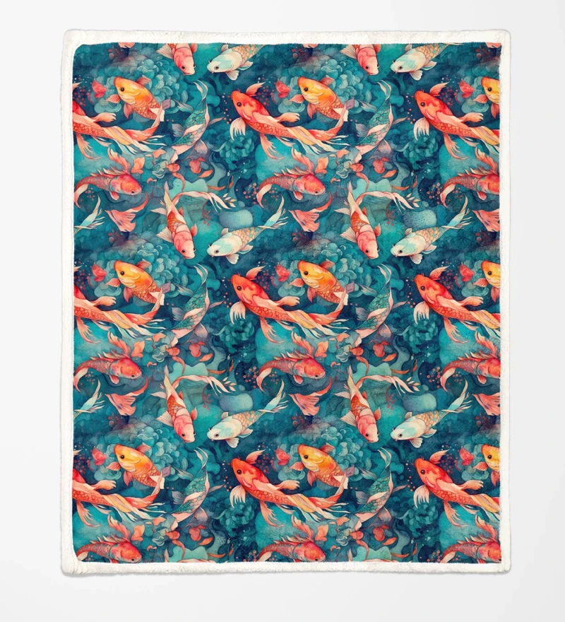 Watercolor Fish sherpa blanket