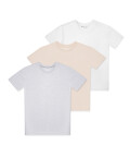 O-neck t-shirt 3 pack, White/beige/grey