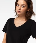 T-shirt z dekoltem w serek damski, czarny