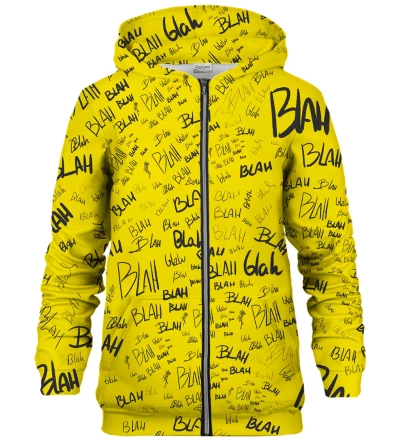 Zip Up Printed Hoodie - Blah blah blah yellow
