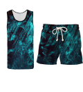 Blue scratch beach set, Tank Top+swim shorts