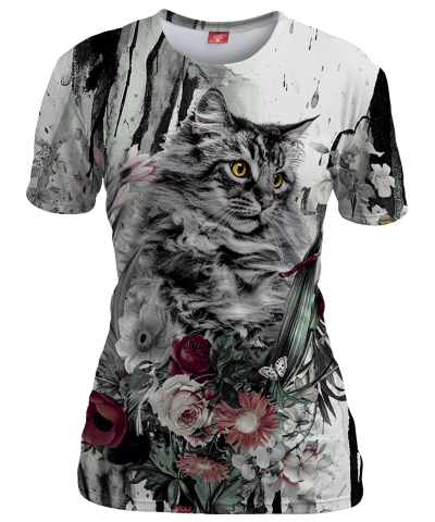 CAT IN FLOWERS Womens T-shirt