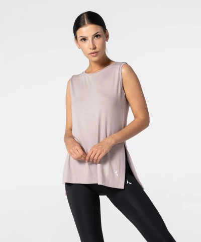 Women's Pink Slit Sleevelees T-shirt 1