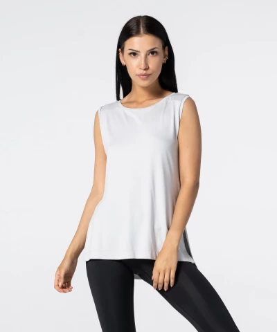 Women's Light Grey Slit Sleevelees T-shirt 1