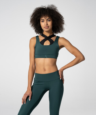 Bottle Green and Black Spark™ Double Bra for gym