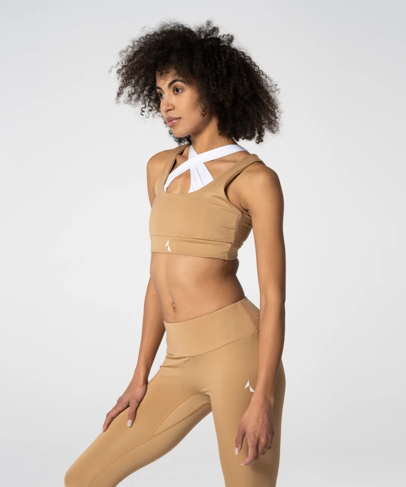 Well-fitting khaki and white Spark™ Double Bra