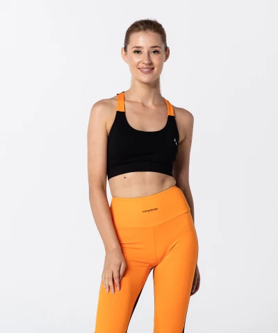 Feminine Black & Vibrant Orange T-back Bra