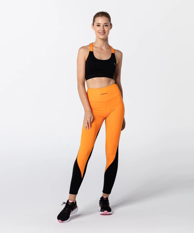 Black & Vibrant Orange Fitness T-back Bra