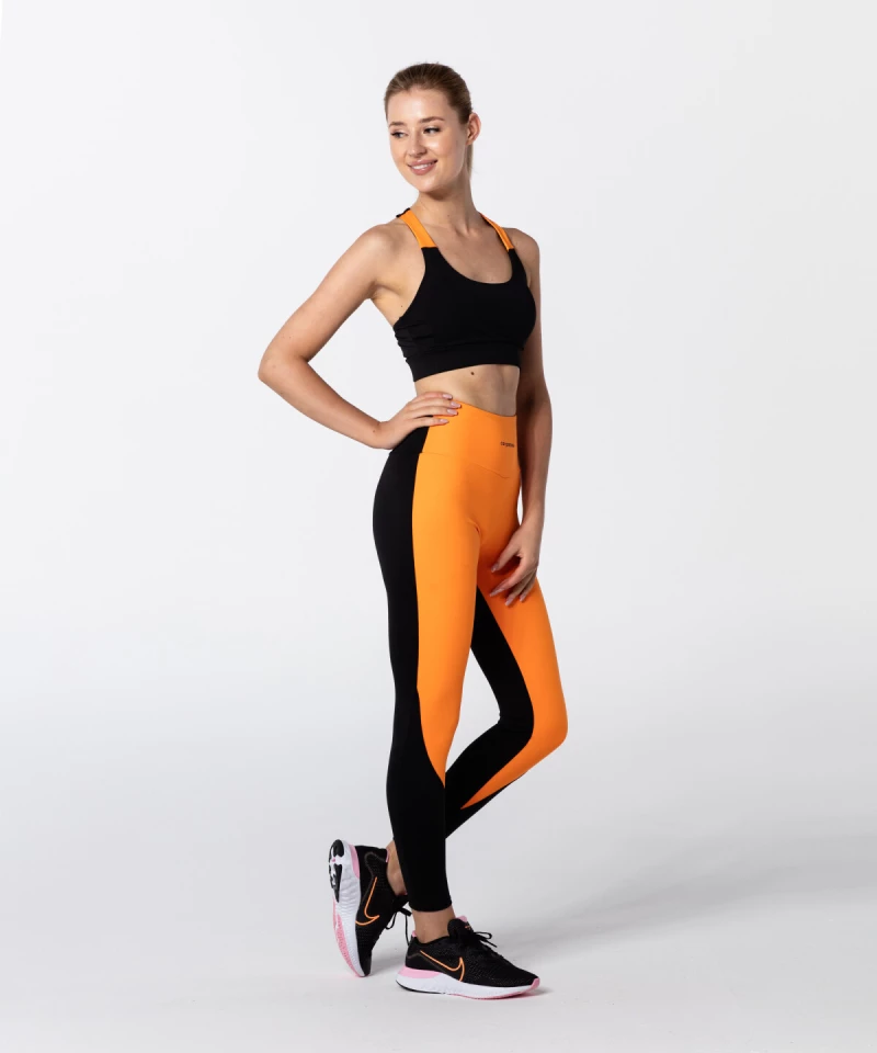 Black & Vibrant Orange T-back Bra for active women