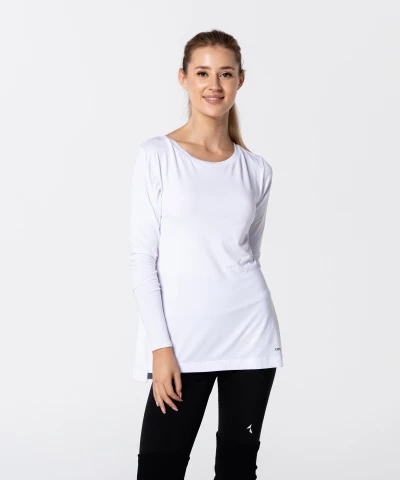Women's White Slit Longsleeve T-shirt