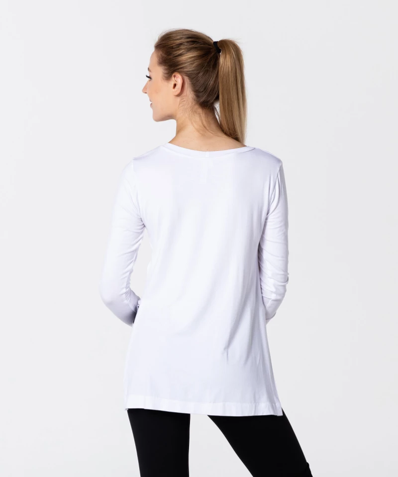 Feminine White Slit Longsleeve T-shirt