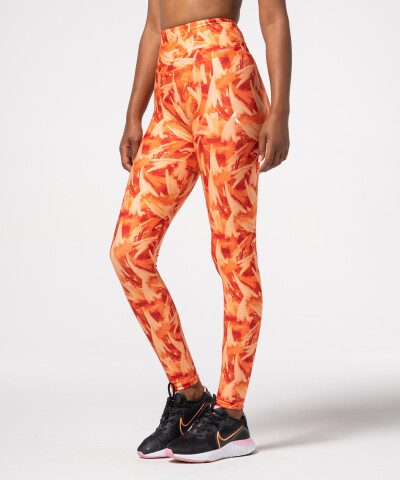 Damen Impression Leggings mit hohem Bund in Orange, mit Muster 1